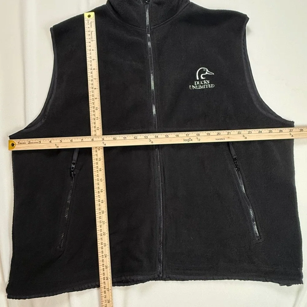 Ducks Unlimited Mens 2XL Black Fleece‎ Full Zip Vest Outdoor Hunting Logo Gilet